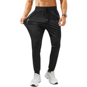 Mens Sweatpants with Zipper Pockets - Lightweight Athletic Joggers for Workout, Running, Gym, Track, Casual Wear (Black, M)
