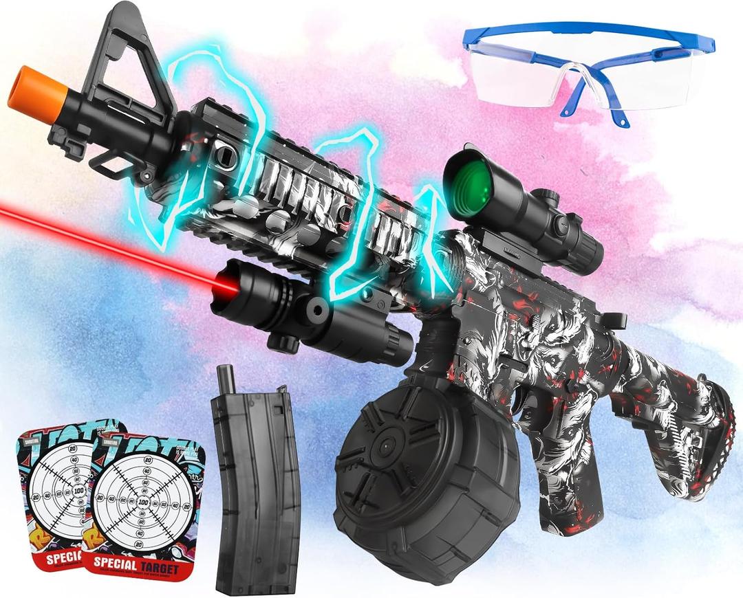 Gel Ball Blaster Automatic with 20,000 Rounds, Electric Gel Splat Toy with Drum& Mag and Goggles (Blkm4)