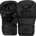 BEAST RAGE MMA Gloves for Men Women,Adjustable Wrist Support Open Palm Martial Arts Mitts Grappling Sparring for Muay Thai Cage Fighting Combat Taekwondo Kickboxing Boxing Training (Black)