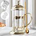 DUJUST Gold French Press Coffee Maker, Luxury Design French Coffee Press with 4-Level Filter System, High-Grade Glass for Hot & Cold Resistance, Include Long Size 304 Stainless Steel Spoon - 34oz