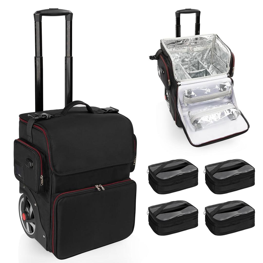 OCHEAL Large Makeup Train Case with 4 Travel Makeup Bags Set, Cosmetic Case for Hairstylist, Hairdresser Storage Bag with Detachable Pouch, Heat Insulation and Anti-Scalding Full Layer