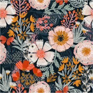 HAOKHOME Boho Peel and Stick Wallpaper Floral Wall Paper Removable for Bedroom Navy/Pink/Orange Contact Paper 17.7in x 9.8ft