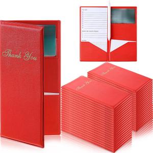 40 PCS Restaurant Check Presenters Bulk Guest Check Card Holder with Gold Thank You Imprint Red Restaurant Bill Book Holder Customer Check Holder for Restaurants Cafe Bar Eatery 7.9 x 3.9"
