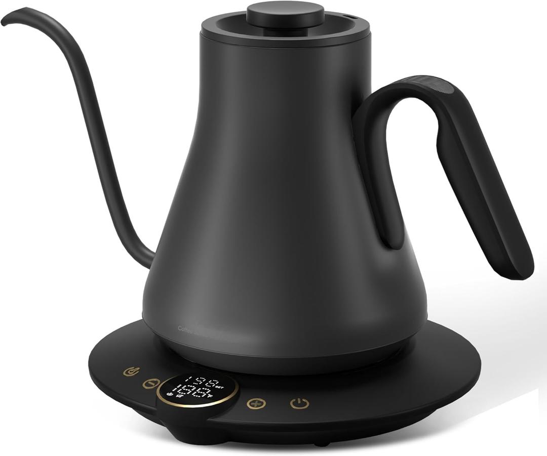Cocinare Gooseneck Electric Kettle, 1F Temperature Control, 1500W Fast Heating, Pour Over Coffee & Tea Kettle with Brew Timer & Keep Warm, Stainless Steel, 0.9L (Matte Black)