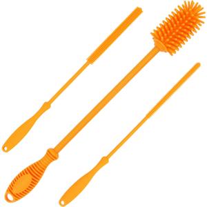 12.5" Silicone Bottle Brush & Straw Cleaner Brush Set | Water Bottle Cleaner for Hydro Flasks, Tumblers, Glassware, Vases and Narrow Neck Containers (Orange)