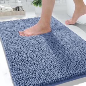 Yimobra Washable Bathroom Rugs, Super Soft & Absorbent Chenille Bath Mat for Floor & Carpet, Quick Dry Non Slip Bath Mat for Tub Shower, 32"x20",Denim Blue