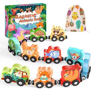 Zeoddler Toys for Toddlers, 11 Magnetic Wooden Animals Train Set, Montessori Toys for Toddlers, Learning Activities, Sensory Activities for Kids, Birthday Gifts for Boys, Girls