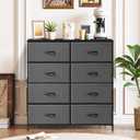 8-Drawer Dresser for Bedroom, Anti-Tip Tall Storage Organizer Chest of Drawers with Wooden Top and Metal Frame Fabric Bins for Closet, Living Room, Hallway, Entryway, Gray, 11.8"D x 31.4"W x 36.3"H