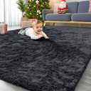 OLANLY 7x10 Machine Washable Large Area Rugs for Living Room, Bedroom, Soft Fluffy Shaggy Bedside Rug, Indoor Floor Carpet for Kids Girls and Boys, Dorms, Nursery, Home Decor Aesthetic, Black