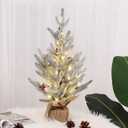 Adeeing 24 Inch Prelit Artificial Tabletop Mini Christmas Tree with Lights, Small Green Frosted Christmas Trees with Burlap Base, Miniature Pine Christmas Trees Decoration, 2 Ft