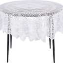 Juvale 59 Inch Round White Lace Tablecloth, Elegant Table Cover for Wedding Reception and Vintage-Style Decor