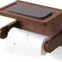 Toilet Paper Holder with Phone Shelf,Bamboo Wall Mounted Tissue Roll Holder for Bathroom (Brown) (1 PC)