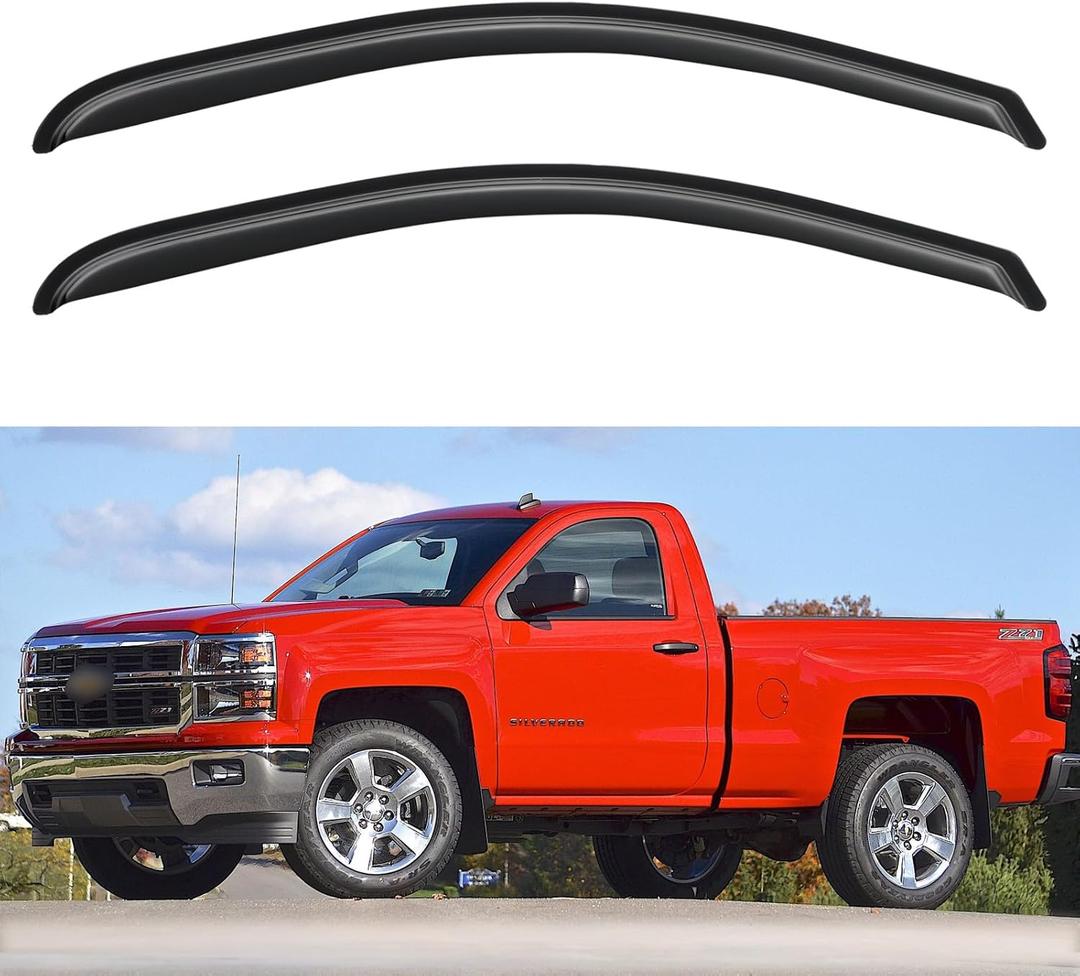 Window Visors Rain Guards for 2014-2018 Chevy Silverado/GMC Sierra 1500 Regular Cab, Out-Channel Window Vent Wind Deflectors Visors Shades for 15-19 Silverado/Sierra 2500HD 3500HD, 2PCS