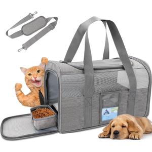 Refrze Cat Carrier,Dog Carriers for Small Dogs Medium Cats Pet Carrier up to 15 Lbs, TSA Airline Approved Cat Carrier Soft, Cat Dog Crate Travel Bag,Grey (17.0"L x 12.0"W x 11.0"H)