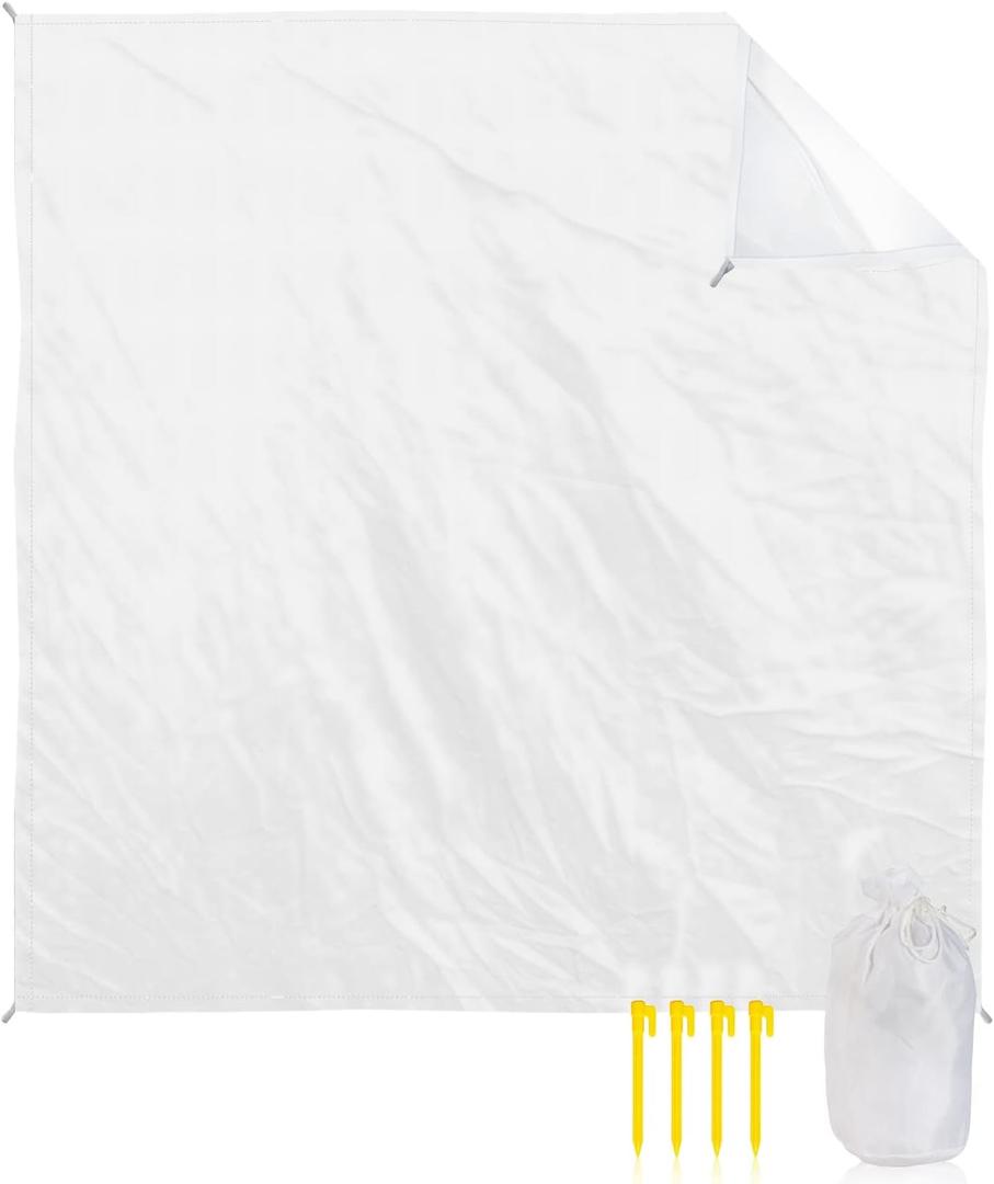 Beach Blanket Waterproof Sandproof 108"x85", Solid Color White Oversized Beach Mat with 4 Corner Sand Pocket & 4 Stakes, Compact Outdoor Picnic Mat for Camping Travel Festivals