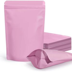 FireKylin 100 Pack Resealable Stand Up Bags,5.5" x 8.6" Smell Proof Pouch Sealable Foil Pouch Bags for Packaging (Pink)