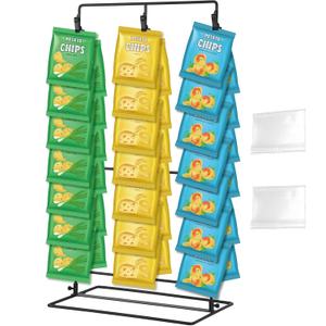 Chip Stand,Chip Rack Display Stand,Chip Stand Display for Party 3-Row 45 Clips Snack Display,Snack Retail Display Rack (Black)