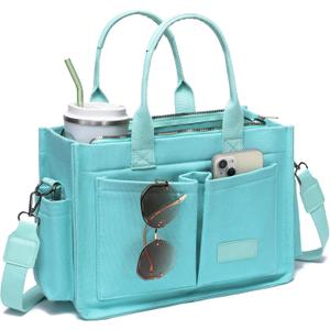 ZHMO Canvas Tote Bag for Women,Women's Bags Crossbody Bags Work Laptop Tote Bag Large Handbags Purse for Travel Nurse Teacher (New Upgrade Plus Green With Compartments and Inner Cup Holder)