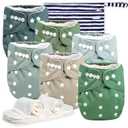 Wegreeco Cloth Diapers 6 Pack with Inserts & Wet Bag, Washable Reusable Diapers for Babies, One Size Adjustable (Morandi Green)