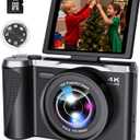 Digital Camera 4K for Photography and Video, 56MP Autofocus Vlogging Camera for YouTube, 3" 180 Flip Screen & 16X Digital Zoom, Compact Travel Cameras with 32GB SD Card for Beginners & Adults (Black)