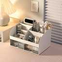 Rhys Multifunctional Desk Organizer, Plastic Desk Organizer, Transparent with Drawers, for Office, Home, School, White