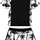 ADUKIDE Girls Rash Guard Swimsuit 2-Piece Bathing Suit UPF 50+ Summer Beach Swimwear Size 7-16T (11-12 Years, Coconut Tree Black)