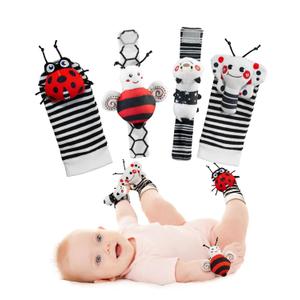 Infinno High Contrast Baby Toys Infant Rattle Socks and Wristband Set, Ideal Baby Sensery Toy Gifts for Newborn 0-12 Months, Perpect Black and White Toys for Boys and Girls As Baby Shower Gifts,  Black & White