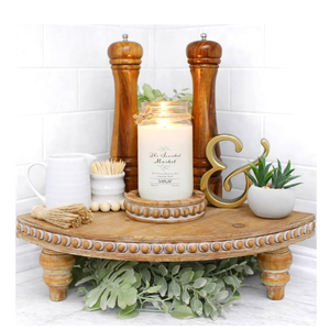 Farmhouse Corner Shelf Stand [with Removable Feet] - Bathroom Countertop Organizer, Decorative Tray Riser, Beaded Wooden Tray, Corner Tray Plant Stand, Coffee Bar Organizer for Kitchen Countertop