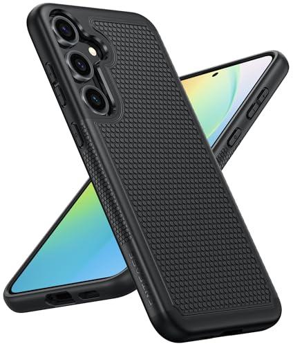FNTCASE for Samsung Galaxy S24 Case: Dual Layer Heavy Duty Cell Phone Protective Cover Shockproof Rugged with Non-Slip Textured - Military Drop Protection Bumper Tough - 2024, 6.2inch Black