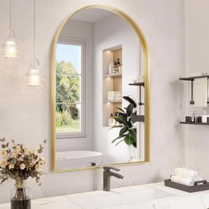 Arch Mirror, 22 x 30 Inch Gold Arch Mirror for Bathroom, Arched Wall Mirror, Aluminum Alloy Frame Gold Bathroom Vanity Mirror for Living Room Bedroom Entryway Mantel Hallways Decor