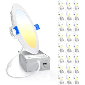 Ensenior 24 Pack 6 Inch LED Recessed Ceiling Light, Dimmable, 2700K-6000K 6CCT, 1050LM 12W 120V, High Brightness Canless Wafer Downlight - ETL&FCC&IC