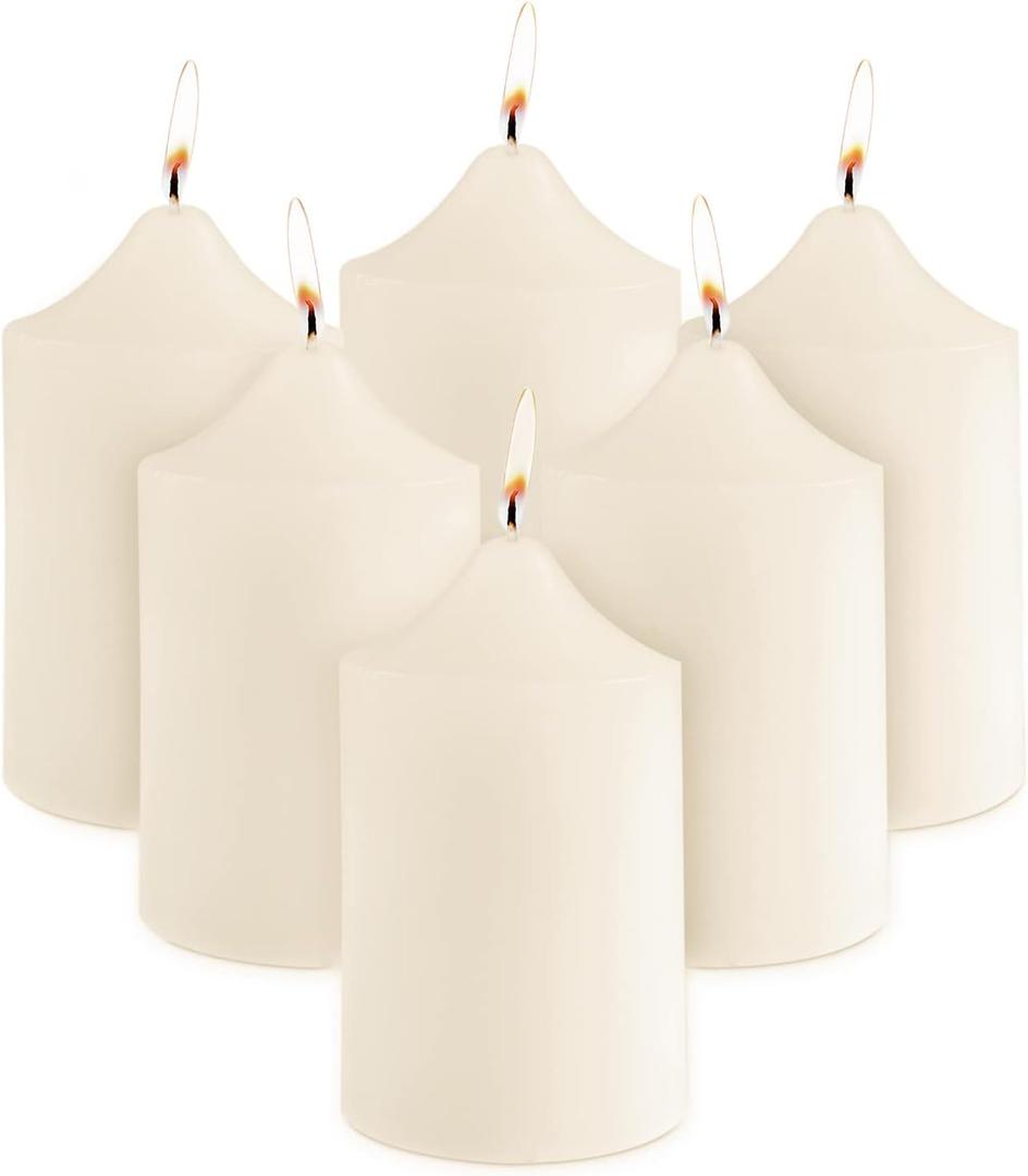 Super Z Outlet 2 x 3 Unscented Ivory Pillar Candles for Weddings, Home Decoration, Relaxation, Smokeless Cotton Wick. Set of 6