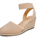 DREAM PAIRS Women's Elastic Ankle Strap Espadrilles Wedge Sandals (5.5, Nude)