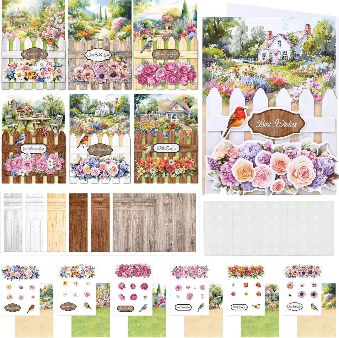 Gueevin 18 Set Petals Picket Fence Card Making Kit for Card Making Supplies & Crafting with Sticky Foam Pads Spring Handmade DIY Supplies Holiday Gift for Birthday Party
