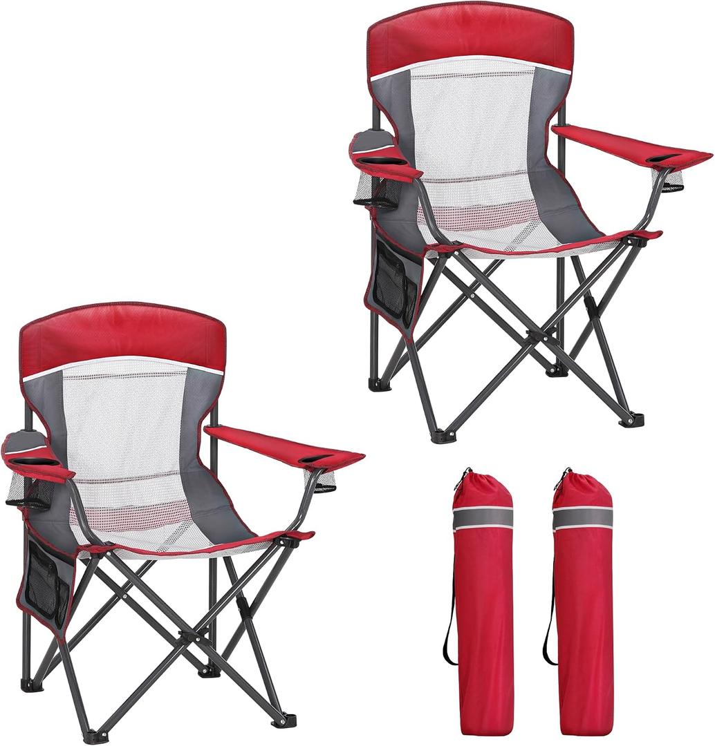 HIGH POINT SPORTS Oversized Portable Mesh Camping Folding Chair, Twin Pack