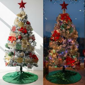 Lunmon 44 Pcs 4 ft Half Christmas Tree for Wall Corner Christmas Tree with Xmas Ball Light String Icicle Flowers Snowflake Ribbon Top Star for Holiday Indoor Party Decoration (Frost White)