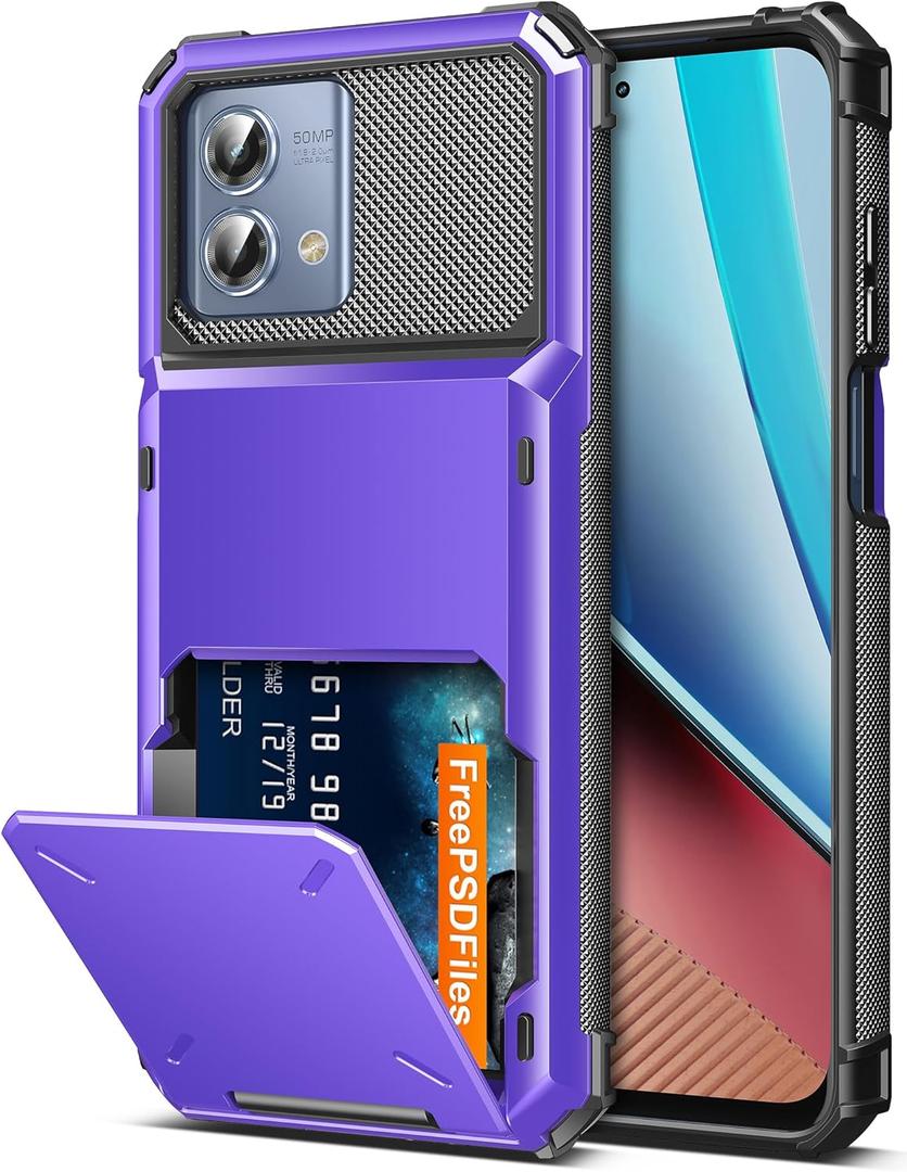 COOYA for Moto G Stylus 2023 Case Wallet 5 Credit Card Holder Slot Flip Cover Wallet Case Back Pocket Dual Layer Protective Hard Shell TPU Rubber Bumper for Moto G Stylus 2023 Purple