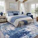 RELEANY Washable 9'x12' Abstract Area Rug for Living Room Blue Gray