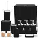 InnJoey Bathroom Accessory Set - Bathroom Set, 27PC Bathroom Accessories Set, Black Bathroom Sets with Shower Curtain and Rugs, Mini Trash Can, Toilet Brush, Trash Can & Soap Dispenser