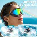 COOLOO Swim Goggles 2 Pack, Wide View No Leaking Swimming Goggles, Anti-fog & Anti-UV Adult Swim Goggles for Men Women Youth (1-black/Rainbow Mirrored Lens)