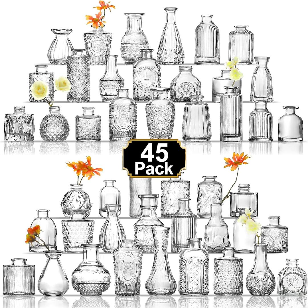 Arme Bud Vase Set of 45, Clear Bud Vases in Bulk, Mini Glass Vases for Flower, Small Flower Vases for Centerpieces, Vases for Decor, Home Wedding Table Dcor