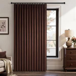 Brown Velvet Curtains 84 Inch Length for Living Room Bedroom Soft Velvet Modern Boho Blackout Pinch Pleated Drapes with Hooks and Back Tab Thermal Insulated Window Treatmnets 1 Panel Home Decor,W72