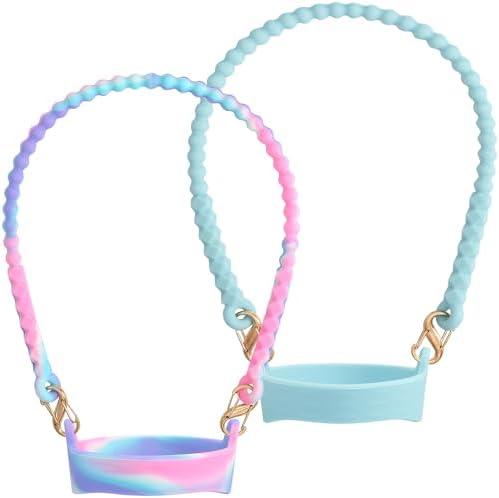 Lconvicely 2Pack Water Bottle Handle - Soft Silicone Water Bottle Holder, Sling, Lanyard Fits Most 8-40oz Water Bottles, Water Bottle Strap Compatible Stanley Cup, Blue+Colorful