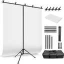 White Backdrop with Stand for Photoshoot, 5X6.5ft White Photo Backdrop with T Shape Background Backdrop Stand for Photography, Portable Photo Backdrop Curtain Stand Kit w Carrying Bag 5 Spring Clamps