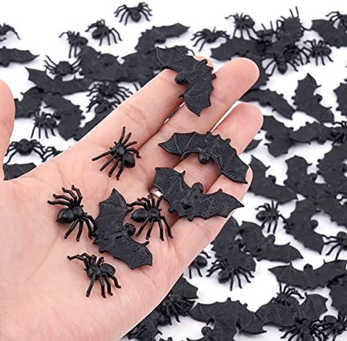 WHXGQ 200 Pcs Plastic Bats Spiders Halloween Mini Bats and Fake Spiders for Decorations Creepy Scary Prank Toys Plastic Insec Toys Halloween Miniatures