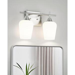 2 Lights Bathroom Light Fixture, 15 Inch Brushed Nickel Bathroom Vanity Lights Over Mirror, Modern Bath Wall Sconce Light with Frosted Glass, OS-YQ9167-2BNW