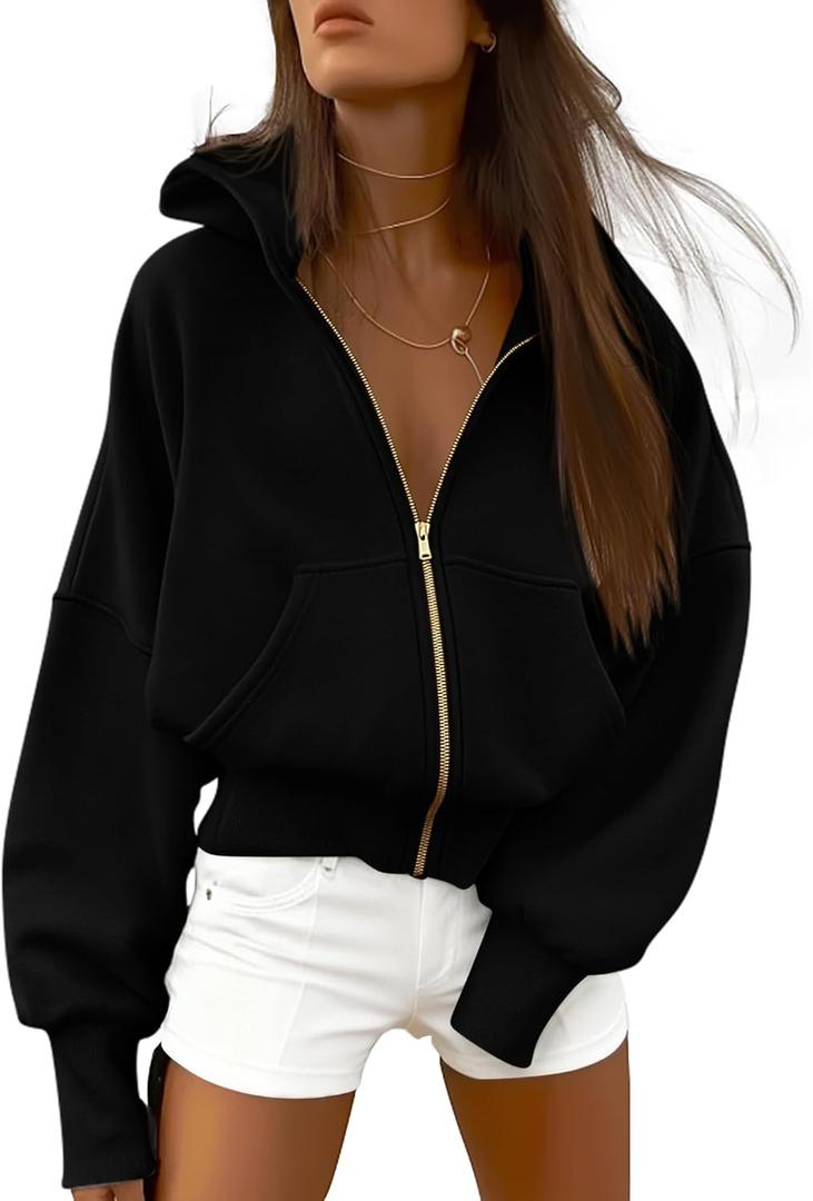 BTFBM Hoodies For Women Spring Clothing 2026 Long Sleeve Zip Up Fleece Fashion Sweatshirts Jacket Y2K Hoodie Fall Fashion (Large, Black)