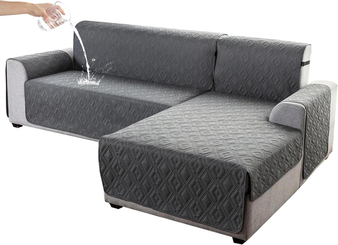 Genina 100% Waterproof Sectional Couch Covers for Dogs Reversible Couch Covers for Sectional Sofa L Shaped Sofa Slipcover Furniture Protectors Cover for Pets, Kids (Dark Gray, Large)