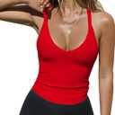 iGENJUN Workout Tops for Women Racerback Basic Tank Summer 2024 Camisole V Neck Slim Fit Ribbed Sleeveless (Medium, Red)