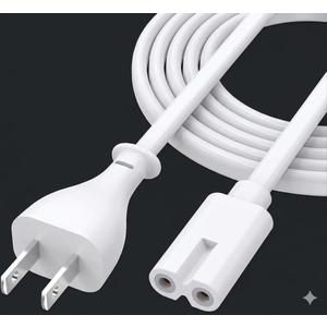 AGVEE 12ft TV Power Cord, 90 Degree Angled LShaped UL Listed 2Prong AC Power Cable IEC C7 C8 Compatible with Samsung LG Sony Insignia Apple TV LCD LED, Vizio Roku JBL Partybox, White